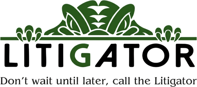 Litigator Law, LLC logo, an alligator over the word Litigator